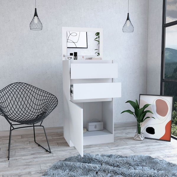 Tuhome Kamelot Dresser With Jewelry Box, Single Door Cabinet, Mirror, Two Drawers, White JLB6741 - main